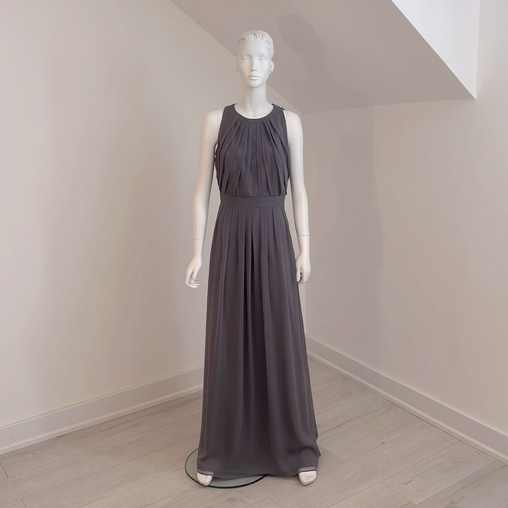 Sample Lela Rose size 10 Charcoal Gray Crinkle Chiffon NWT